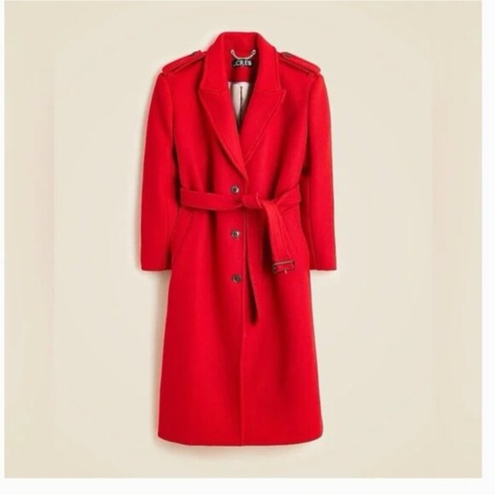 J. Crew Red Wrap Trench Coat in Italian Double-faced Wool NWT